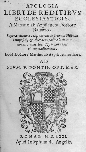Los 1728 - Azpilcueta, Martín de - Apologia Libri de reditibus ecclesiasticis  - 0 - thumb