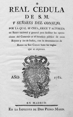 Los 1729 - Banco de San Carlos - Real cedula de S. M. y Señores del Consejo - 0 - thumb