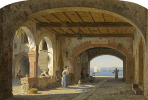 Los 6135 - Kornbeck, Johan Peter - Süditalienische Hofszene mit Weinverkauf und Ausblick auf den Hafen - 0 - thumb