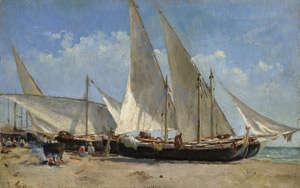 Los 6146 - Italienisch - 2. Hälfte 19. Jh. Strandszene in der Mittagssonne mit Fischern und ihren Segelbooten - 0 - thumb