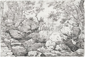 Los 6522 - Französisch - 19. Jh. Felspartie im Wald von Fontainebleau mit Haus auf einer Anhöhe - 0 - thumb