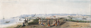 Lot 6576, Auction  112, Englisch, 19. Jh. In den Dardanellen: Küstenstadt mit großen Befestigungsanlagen; Küstenstadt mit Militärhafen.