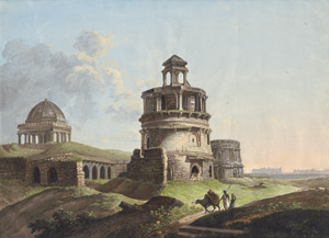 Los 6583 - Englisch - Ruinen bei Feroz Shah Kotla in Nordindien mit Wasserbüffel und Bauern - 0 - thumb