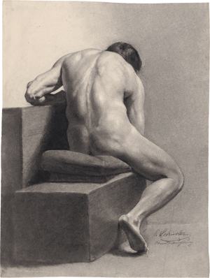 Lot 6863, Auction  121, Schindler, Osmar, Männlicher Rückenakt, sitzend
