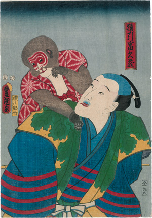Los 574 - Kunisada, Utagawa und Kunisada II., Utagawa - 4 Kabuki-Szenen mit tierischen Begleitern. Edo (Tokio) Mitte 19. Jahrhundert - 1 - thumb