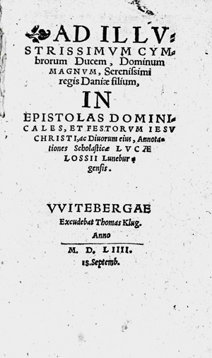Los 748 - Lossius, Lucas - Ad illustrissimum Cymbrorum Ducem. Wittenberg, Thomas Klug, 1554 - 0 - thumb