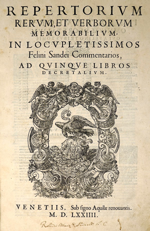 Los 778 - Sandeus, Felinus - Repertorium rerum, etverborum memorabilium, in locupletissimos. Venedig, G. Bindonum, 1574 (sic: 1575) - 0 - thumb