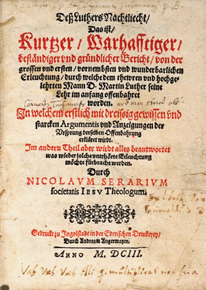 Los 822 - Serarius, Nikolaus - Deß Luthers Nachtliecht. Ingolstadt, Andreas Angermayer, 1603 - 0 - thumb
