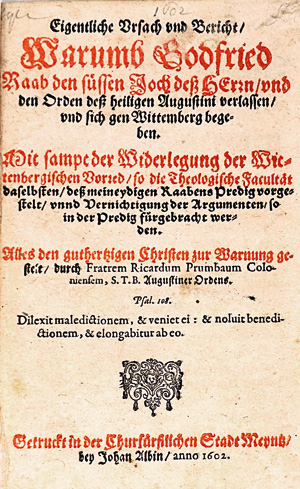 Los 833 - Prumbaum, Richard - Eigentliche Ursach und Bericht. Mainz, Johan Albin, 1602. - Warnschrift gegen den aufkommenden Protestantismus - 0 - thumb