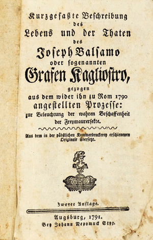 Los 1663 - Marcello, Stefano Antonio - Kurzgefaßte Beschreibung des Lebens und der Thaten des Joseph Balsamo. Augsburg, Johann Nepomuk Styr, 1791 - 0 - thumb