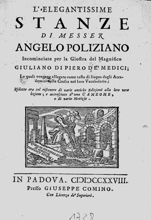 Los 1683 - Poliziano, Angelo - L'elegantissime stanze. Padua, Comino, 1728 - 0 - thumb