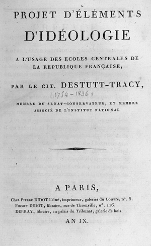 Los 1764 - Destutt de Tracy, Antoine Louis Claude - Projet d'éléments d'idéologie. Paris, Didot, "An IX" (1801 - 0 - thumb