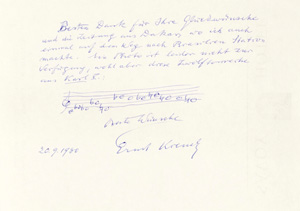 Lot 2161, Auction  125, Krenek, Ernst, Billet mit Notenzeile im Text. 1980