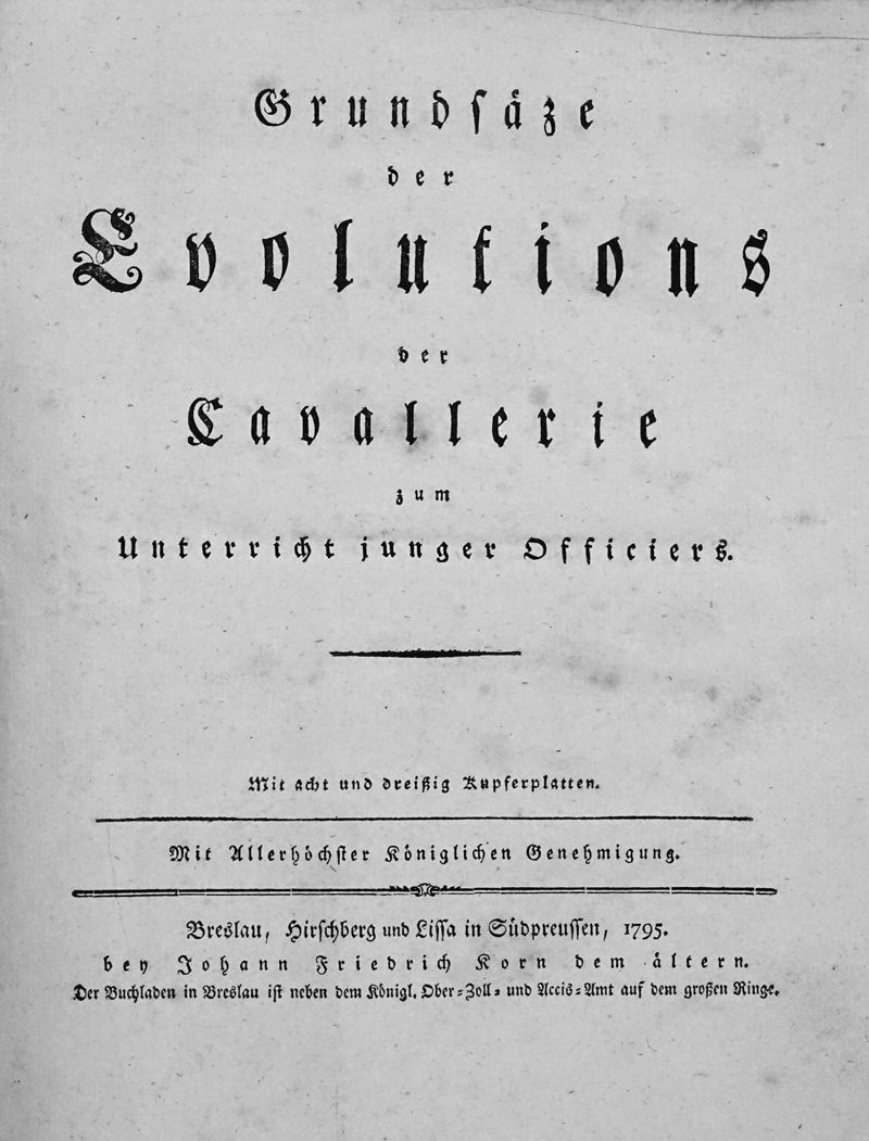 Lot 439, Auction  125, Grundsäze der Evolutions der Cavallerie, zum Unterricht junger Officiers. Mit 38 Kupfertafeln. Breslau, Korn, 1795