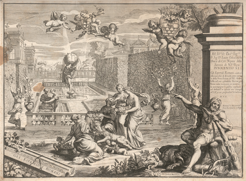 Lot 900, Auction  125, Prospectives des palais et jardins en Italie et en France, Sammelband mit 60 Kupfertafeln. Italien und Frankreich, um 1680. Sammelband mit teils prächtigen Darstellungen barocker Gartenanlagen und Paläste in Frankreich und Italien, gestochen zumeist von Künstlern wie Johann Battista Falda, Dominique Barrière, Arn