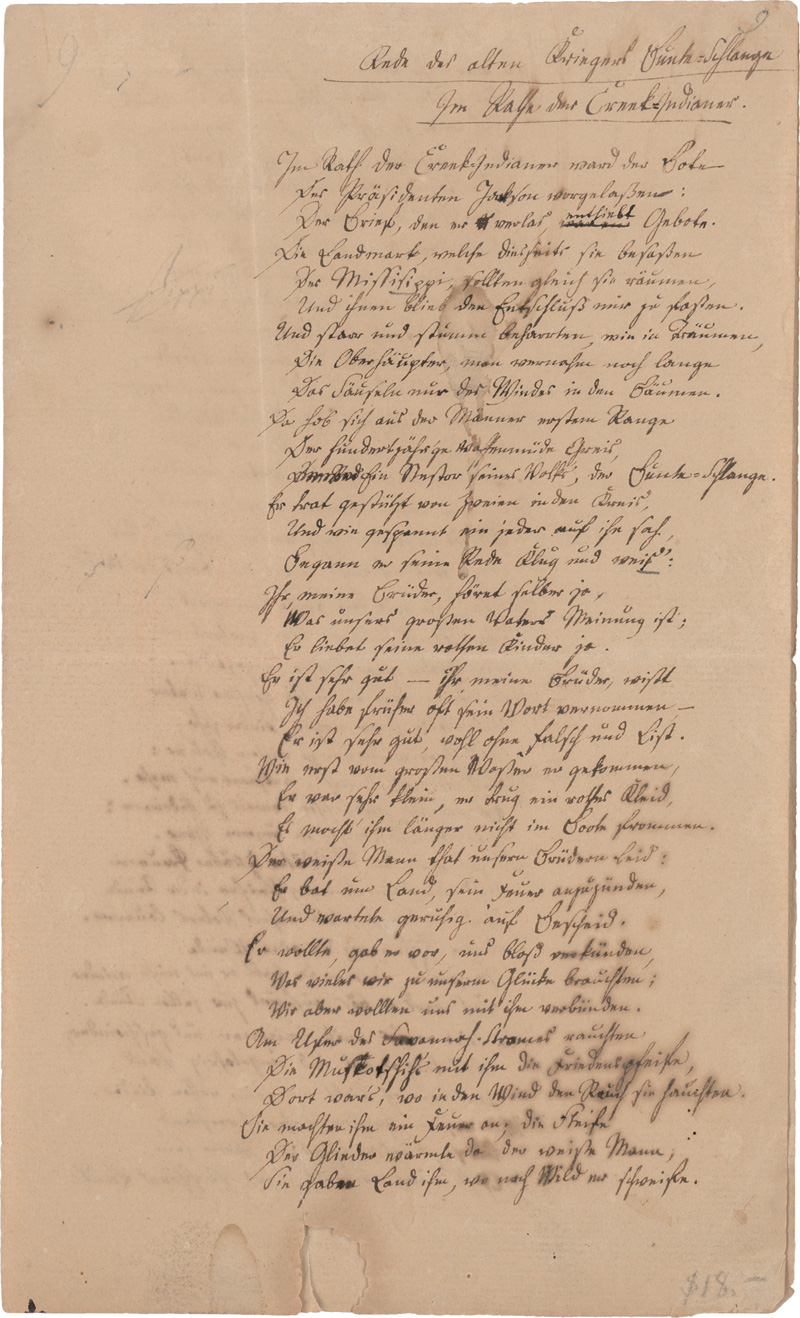 Lot 2010, Auction  125, Chamisso, Adelbert von, Signiertes Gedicht-Manuskript. (ca. 1829)