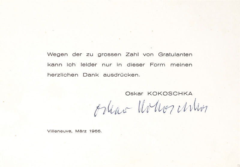 Lot 2140, Auction  125, Kokoschka, Oskar, Karte. 1966 + Beilage