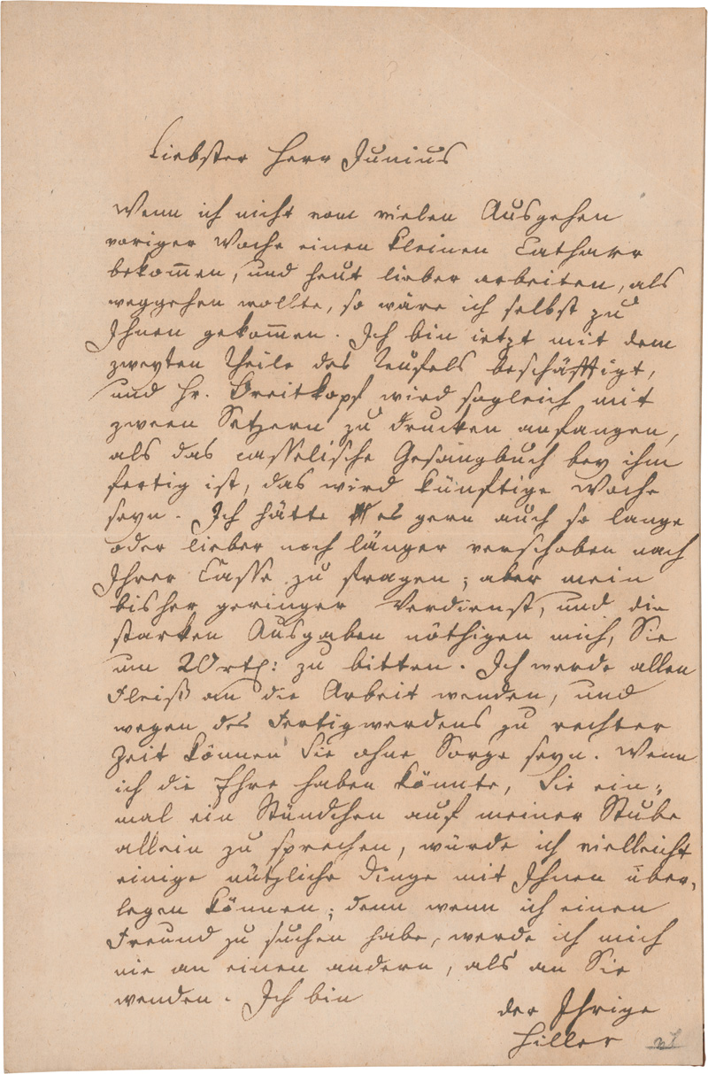 Lot 2154, Auction  125, Hiller, Johann Adam, Brief an den Verleger Junius. 1771