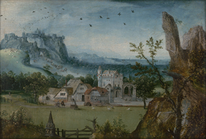 Lot 6001, Auction  126, Gassel, Lucas - Umkreis, Felsige Landschaft mit gotischem Schloss