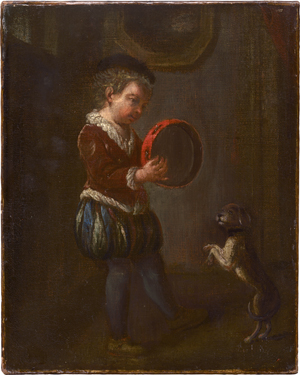 Lot 6042, Auction  126, Italienisch, 18. Jh. Kleiner Tamburinspieler mit tanzendem Hund