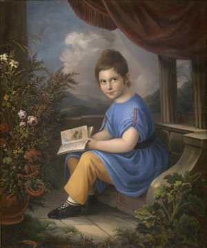 Los 6058 - Deutsch - um 1830. Knabe in blauem Kittel mit Bilderbuch auf einer Terrasse  - 0 - thumb