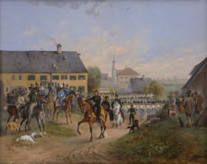 Lot 6063, Auction  126, Melchior, Wilhelm, Der Münchener Stadtkommandant begrüßt das k.u.k. Regiment Latour in Sendling