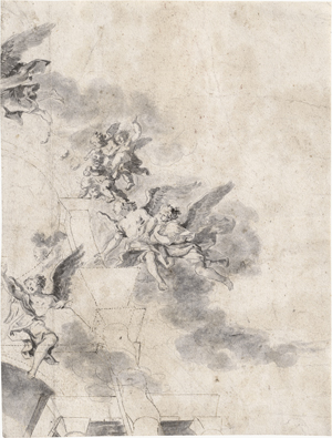 Lot 6553, Auction  126, Italienisch, 18. Jh. . Deckenentwurf mit fliegenden Engeln