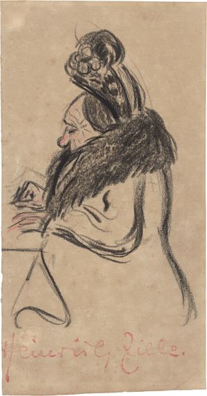 Los 7043 - Zille, Heinrich - Alte Dame in pelzbesetztem Mantel, an einem Tisch sitzend - 0 - thumb