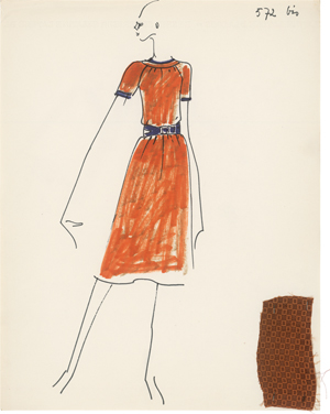 Lot 7204, Auction  126, Lagerfeld, Karl, Modezeichnung (Kleid Orangerot)