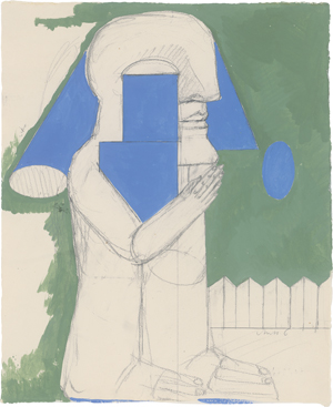 Lot 7216, Auction  126, Antes, Horst, Maskierte Figur vor Zaun