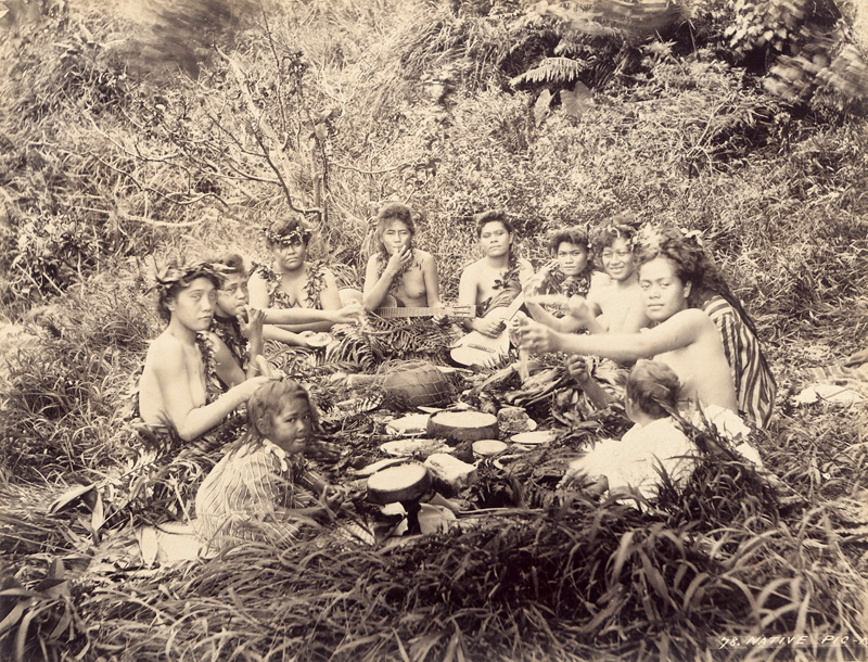 Lot 4033, Auction 126, Davey, Frank, Hawaiians eating a meal; Two Hawaiians with their boats, Diamond Head Beach, Oahu