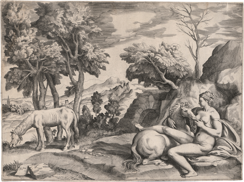 Lot 5029, Auction 126, Bonasone, Giulio, Saturn in Gestalt eines Pferdes bei der Nymphe Philyris
