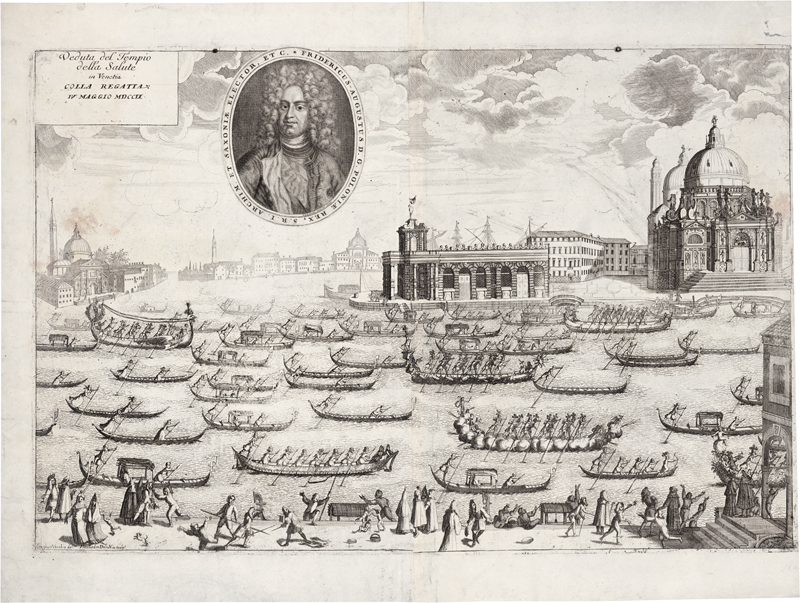 Lot 5708, Auction 126, Via, Alessandro della, Veduta del Tempio della Salute: Regatta im Bacino di S. Marco, im Hintergrund die Dogana und Santa Maria della Salute.