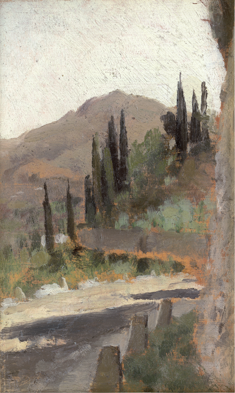 Lot 6141, Auction  126, Italienisch, 19. Jh. . Landschaft mit Zypressen in der Umgebung Genuas