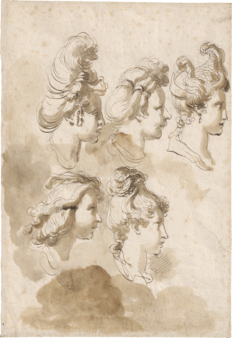 Lot 6574, Auction  126, Gandolfi, Gaetano, Studienblatt mit Frauenköpfen mit Phantasiefrisuren