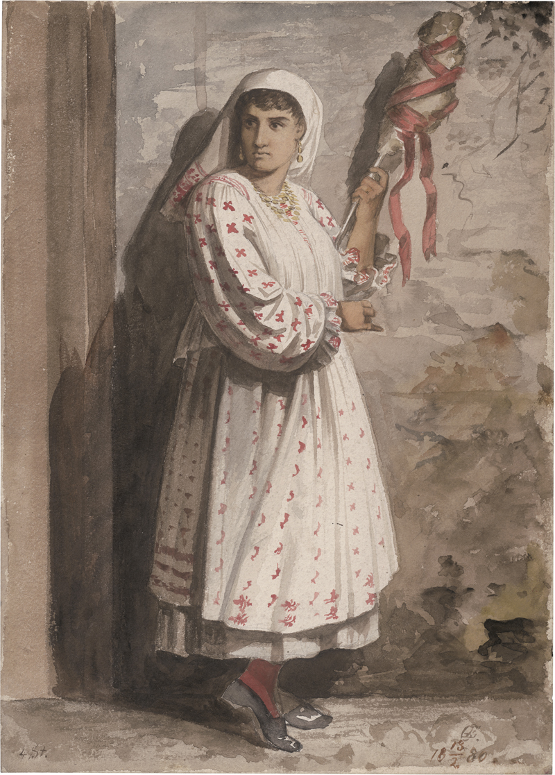 Lot 6700, Auction  126, Ehrenberg, Carl, Sizilianerin am Spinnrocken