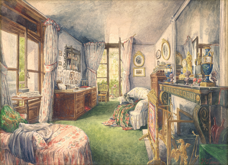 Lot 6721, Auction 126, Französisch, 19. Jh. Kleiner Salon im Stil Napoléon III. mit Blick in einen Wintergarten