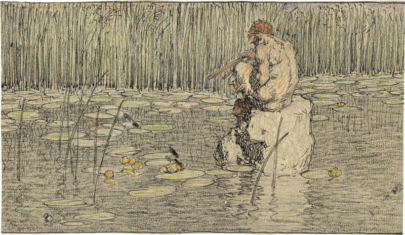 Lot 6742, Auction 126, Rothaug, Alexander, Pan mit Flöte im Seerosenteich